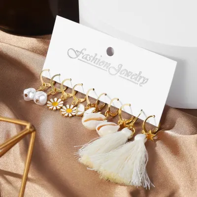 Gold Color Stud Trandy Earrings Set  (5 Pairs)